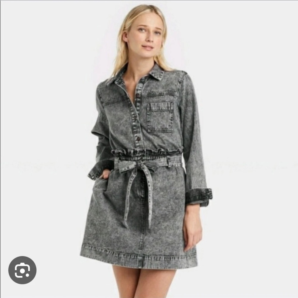 Who What Wear Charcoal Denim Shirt Dress
